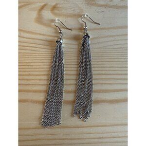 Silver Chain Tassel Dangle Earrings With Hook Closure
